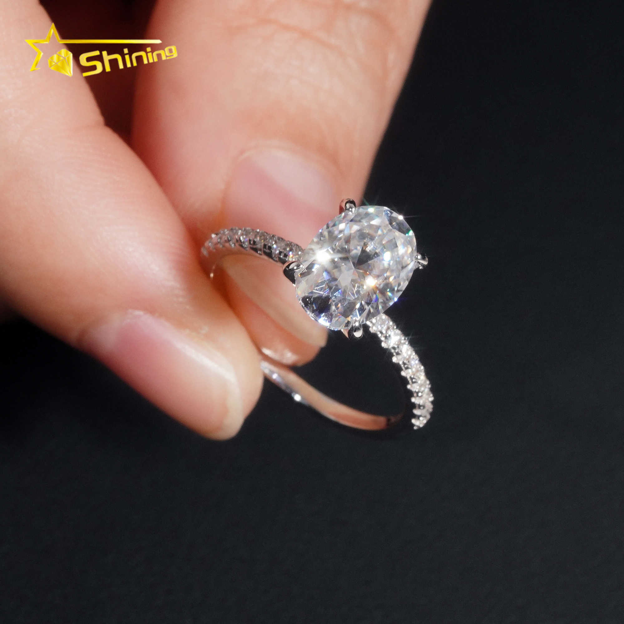 Fine Jewelry Woman Finger Rings Pass Diamond Tester Sterling Silver 7x10MM 2.5CT Oval Cut Moissanite Engagement Ring