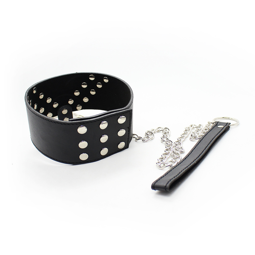 SM adult training sex toy black double row nail neck cover with chain traction alternative dog slave pet collar