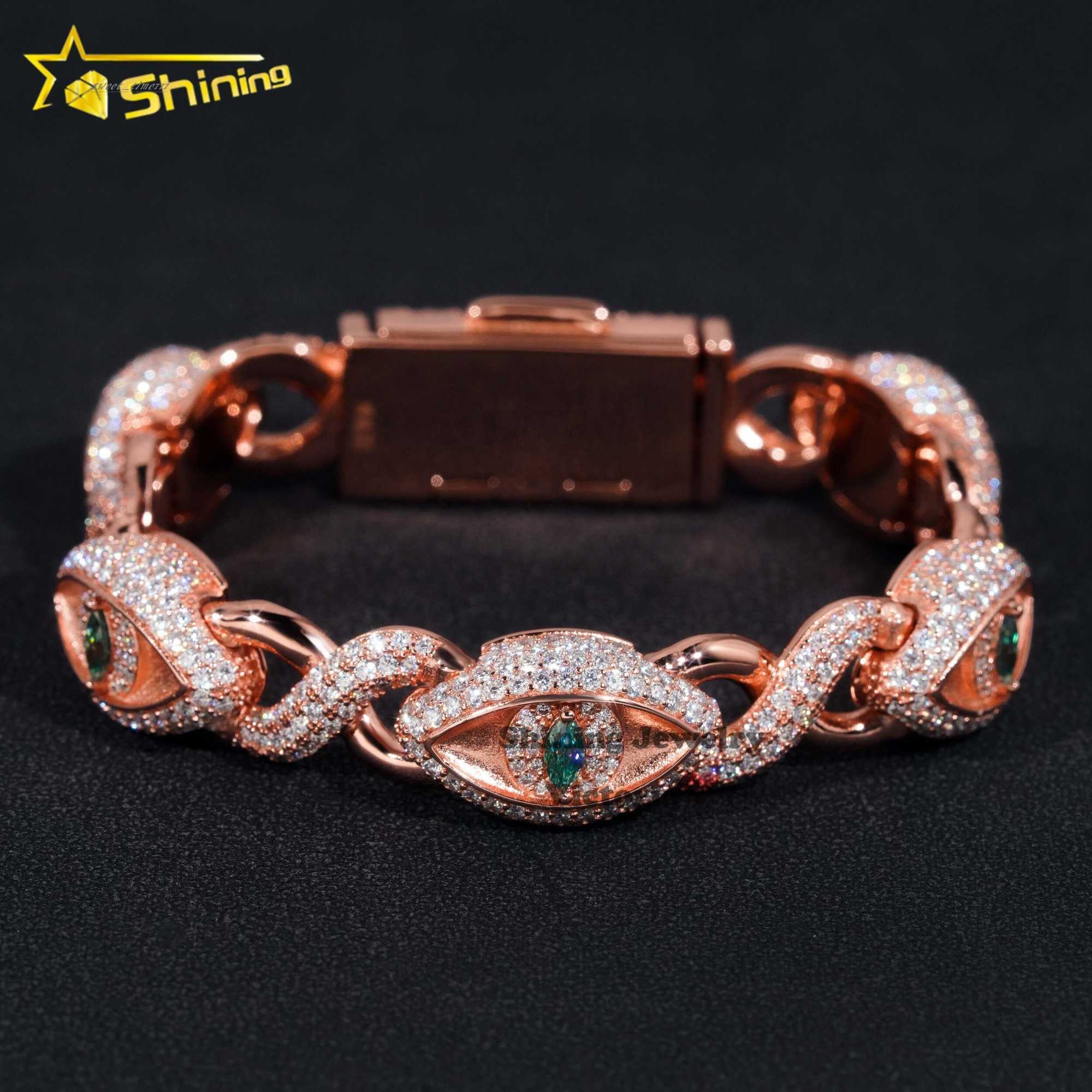 New Trendy Iced Out 12MM Evil Eye Infinity Link Cuban Bracelet For Men Moissanite Diamond Rose Gold Hip Hop Charms Bracelet
