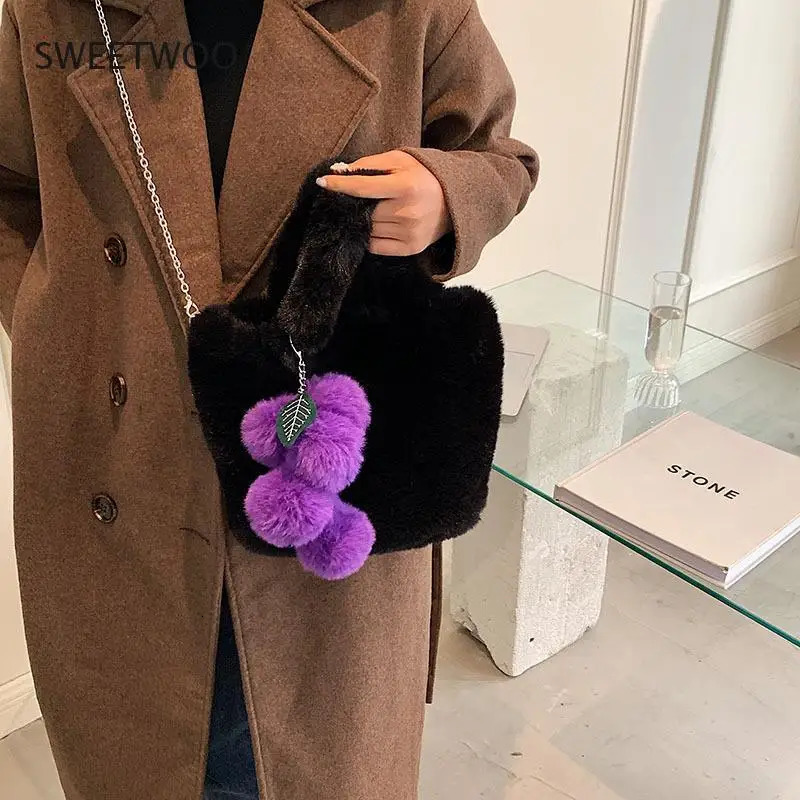 Female bag autumn and winter plush bag Korean cute plush messenger small bag portable tote bag 241206