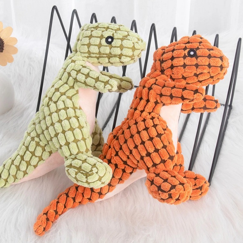 Corduroy Dino-Shaped Squeaky Plush Dog Toy for Puppies - Safe & Fun Chew Accessory