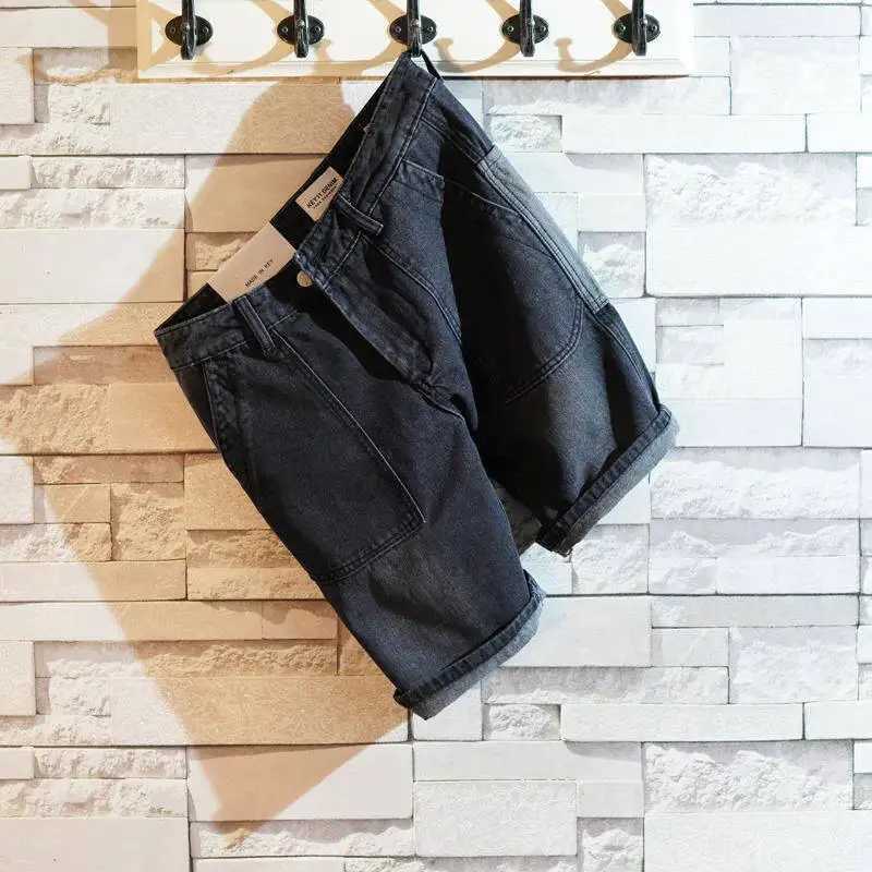 Man Denim Shorts Black Spliced with Pockets Short Jeans Pants for Men Jorts Harajuku Luxury Popular Designer Xl Cut New in EmoXJ241206