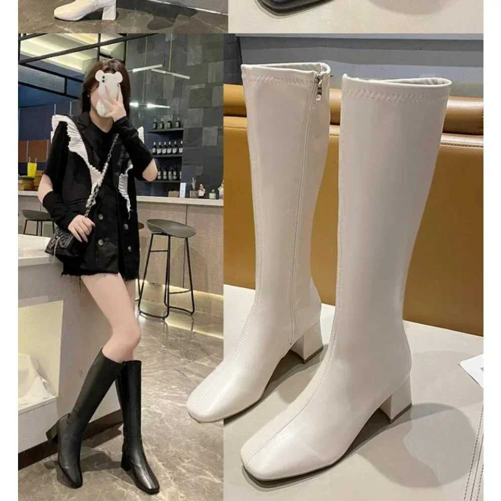 High Quality Warm Knee High Boots Fem Leather Knight Boots Womens High H White Autumn Shoes Warm T241206