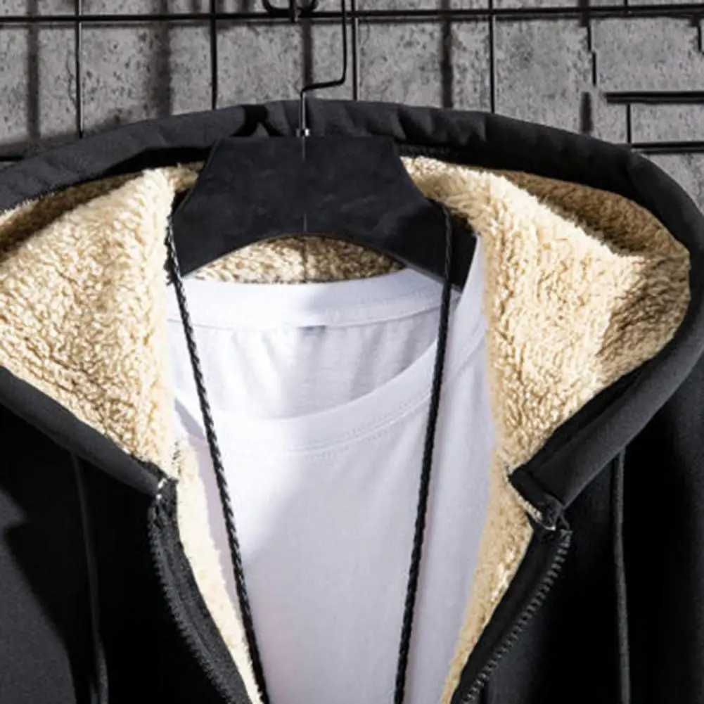 Men Hoodie Trendy Sweatshirt Coat Front Pocket Warm Zipper Lamb Wool Jacket Men Winter Plush Lined Cardigan Hoodie sports JacketXJ241206