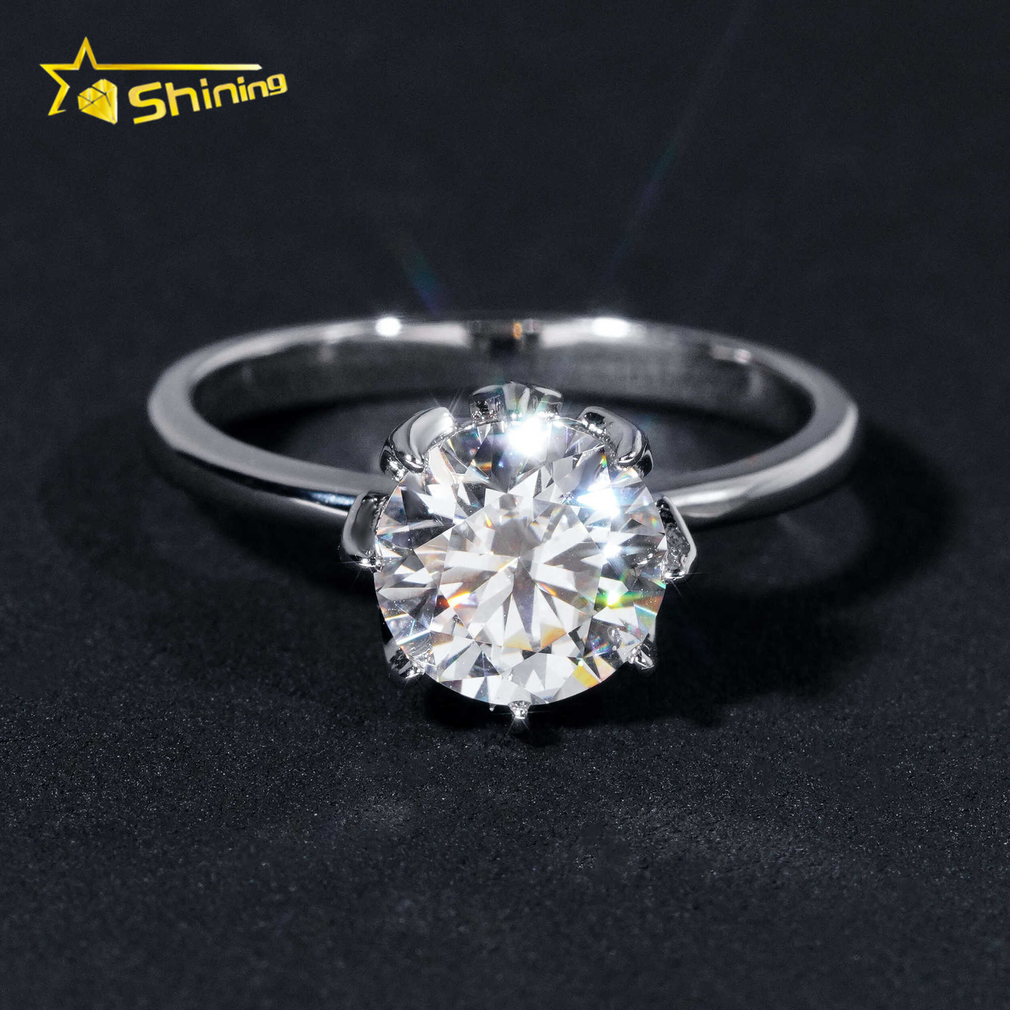 Wholesale Price 925 Silver Simple 6 Claws 2ct D VVS Round Moissanite Ring Custom Rings For Women Fine Wedding Ring