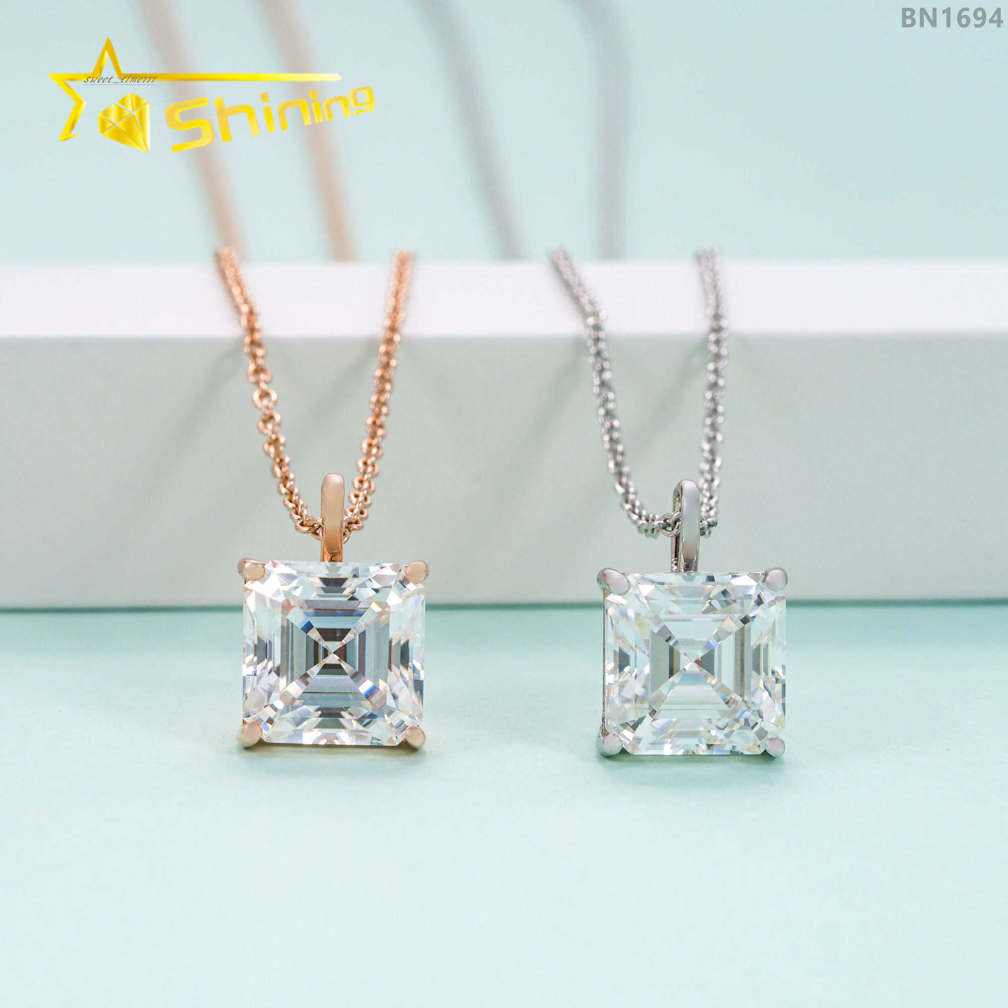 Pass diamond tester asscher cut moissanite necklace custom iced diamond women fine pendant necklace