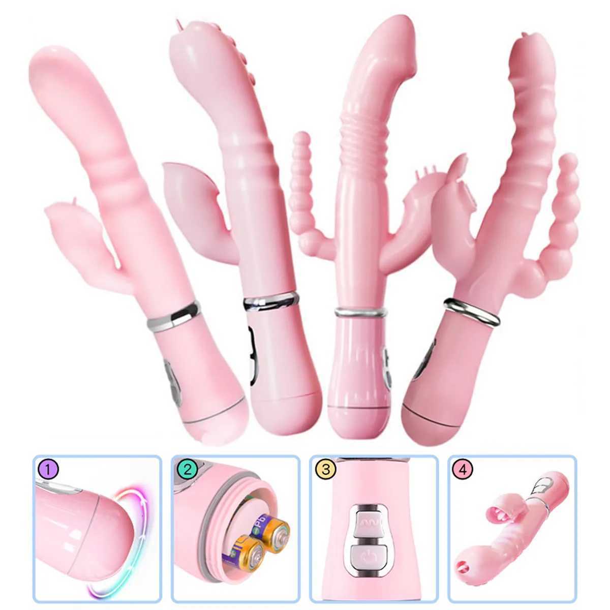 Rabbit G Spot Dildo Vibrator Clitoris Stimulator Penis Anal Double Penetration Tongue Licking Double Rod Sex Toy For Women AdultXJ241206