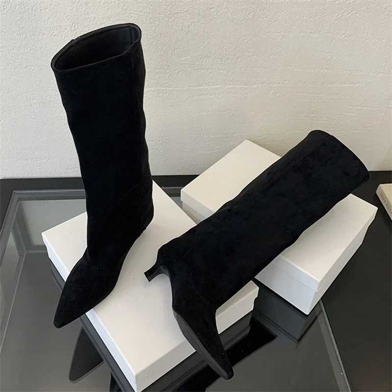 High Quality Eilyken Street Style Wen Pointed Toe Low H Knee High Boots Winter Shoes Fem Lg Boots Zapatos De Mujer T241206