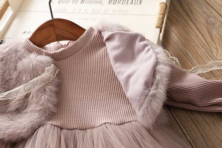 GirlS Warm Dress Autumn And Winter Imitation Mink Velvet Outfit Mesh Fashionable Plus Velvet Warmth One-Piece Princess DressXJ241206