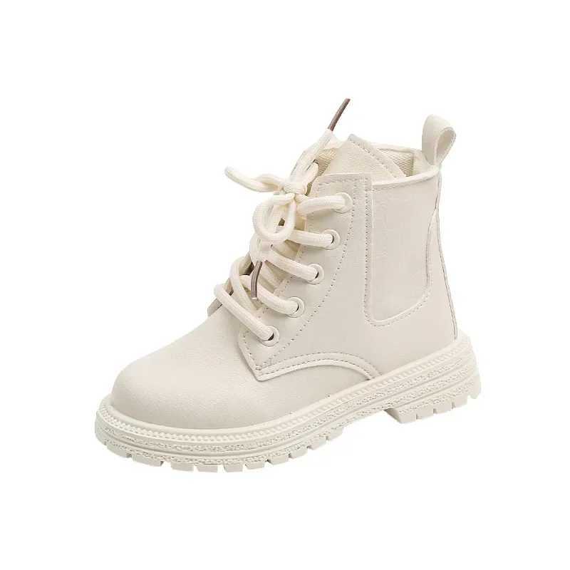2023 Beige Girls Boots Side Zipper Simple Non-slip Casual Kids Shoes Versatile Soft Boys Britain Sle Children Short Boots PUXJ241206
