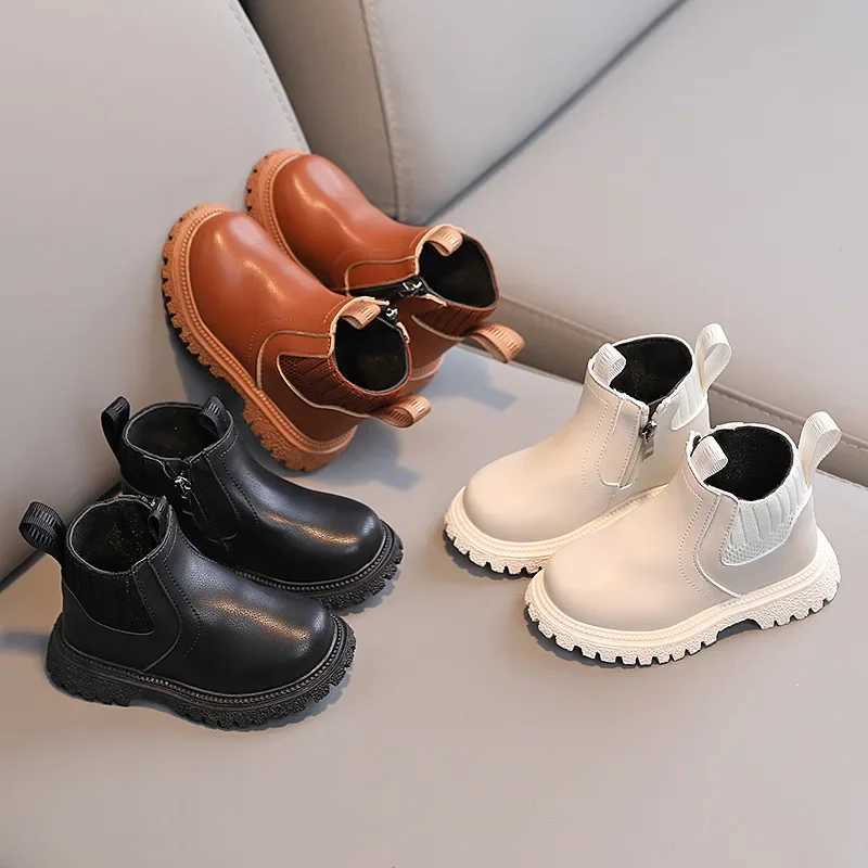 Children High Top Martine Boots Kids Elastic Comfort Soft Sole Sock Shoes Anti-skid Lace Up Side Zipper Solid Color Casual ShoesXJ241206