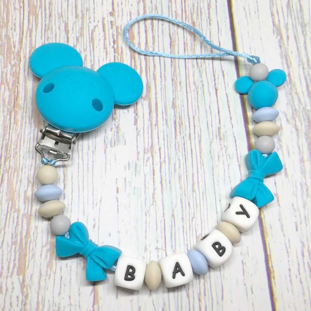 Pacifier Holders Clips# 1pc Customized Name Baby Pacifier Clips Chain Silicone Beads Teether Toys Dummy Holder Russian English Name Pacifier Chain Gif