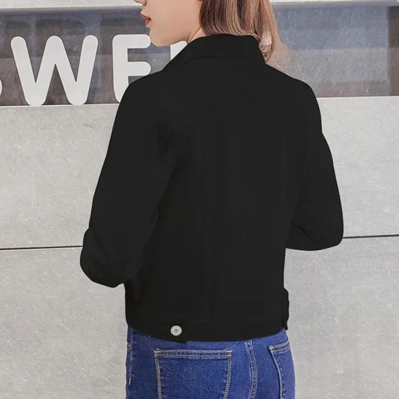 Womens long sleeved denim jacket white black blue short womens outerwear winter 4866 241206