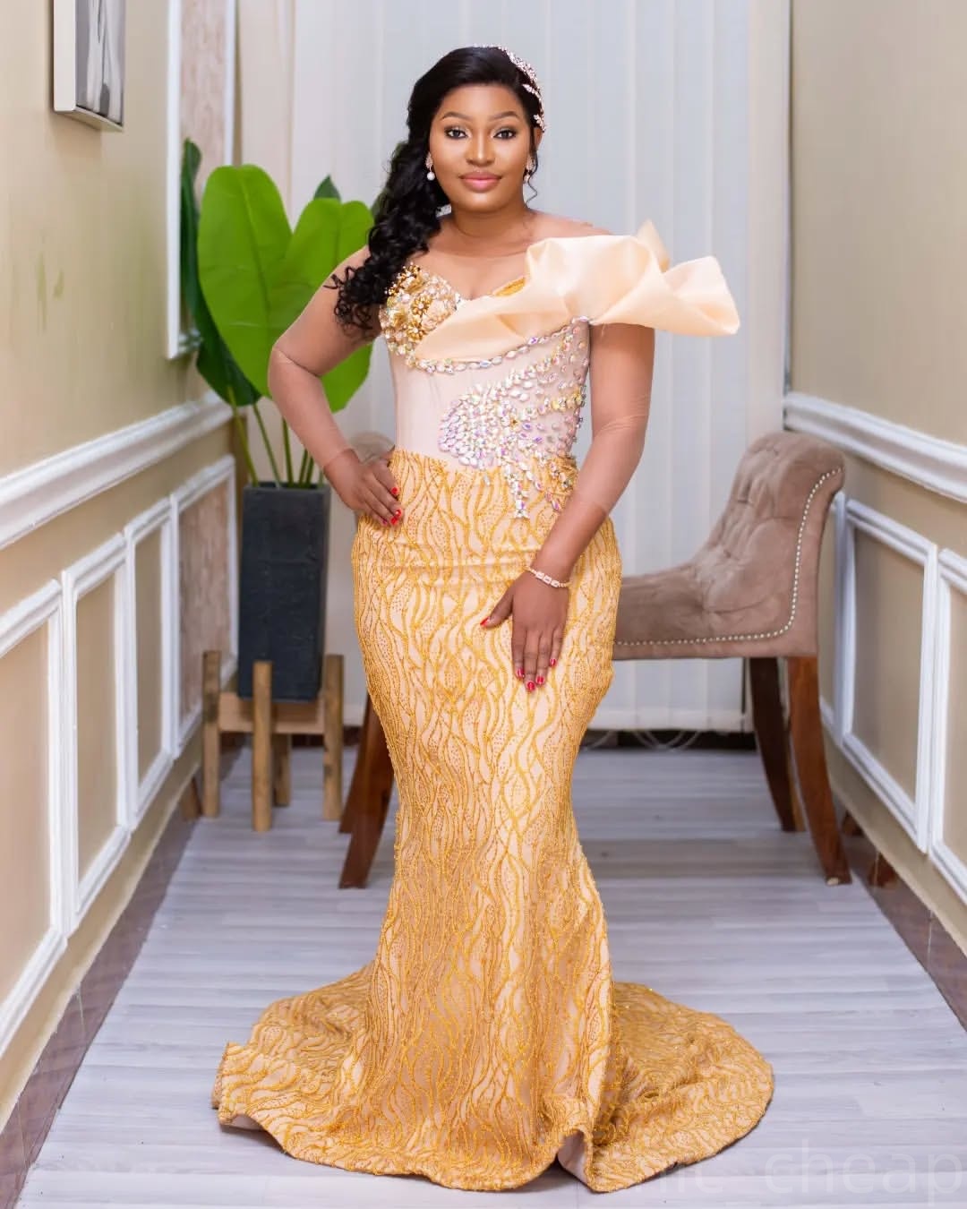 Gold Illusion Mermaid Prom Dresses 2025 Rhinestones Florals Sequined Evening Formal Party Second Birthday Engagement Gowns Plus Size Dress For Special