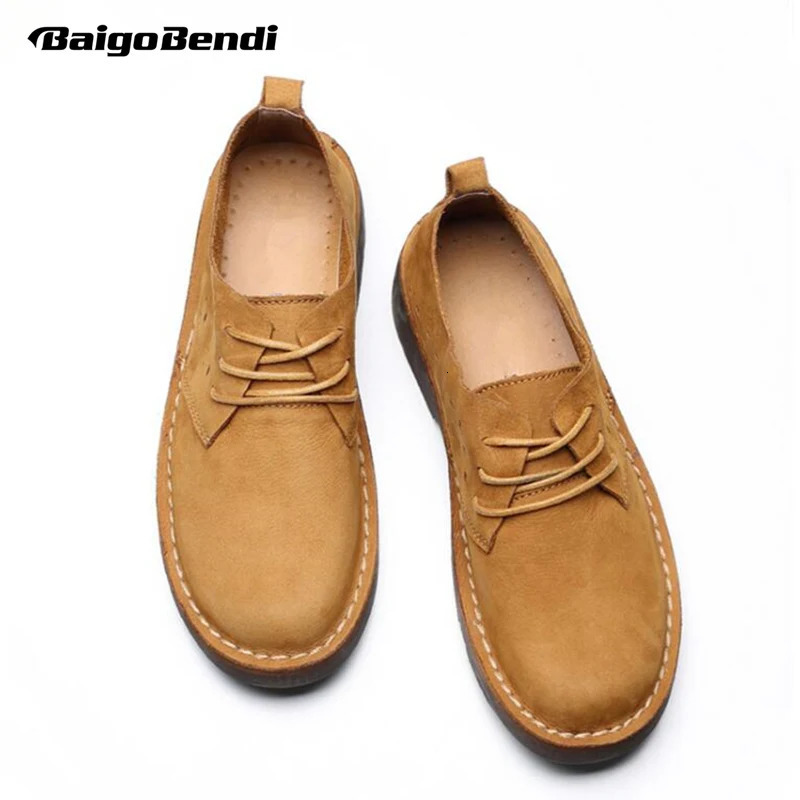 BAIGOBENDI Mens Lace Up Real Leather Simple Work Shoes Retro Oxfords British Style Euro Size 241206
