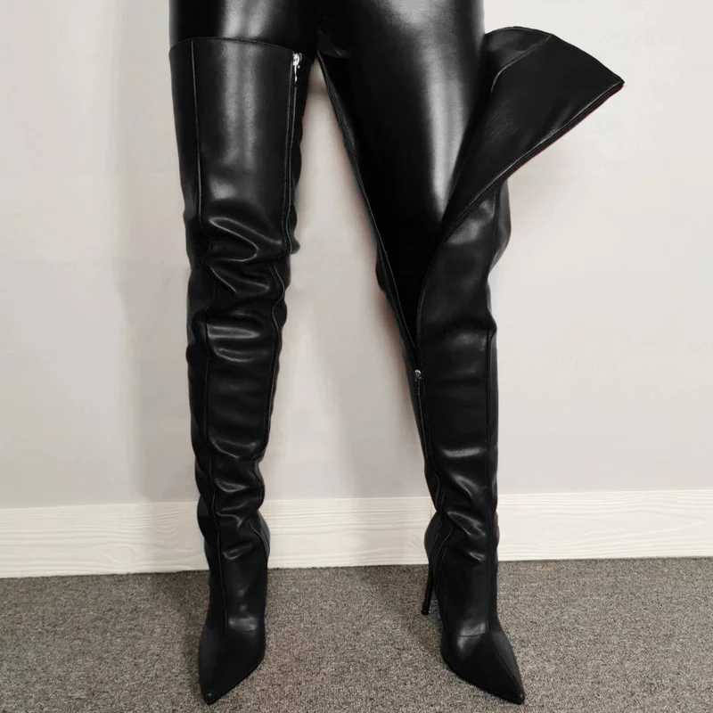High Quality Large size 40-46 high H-temperature knee high boots Pu leather slim high heels T241206