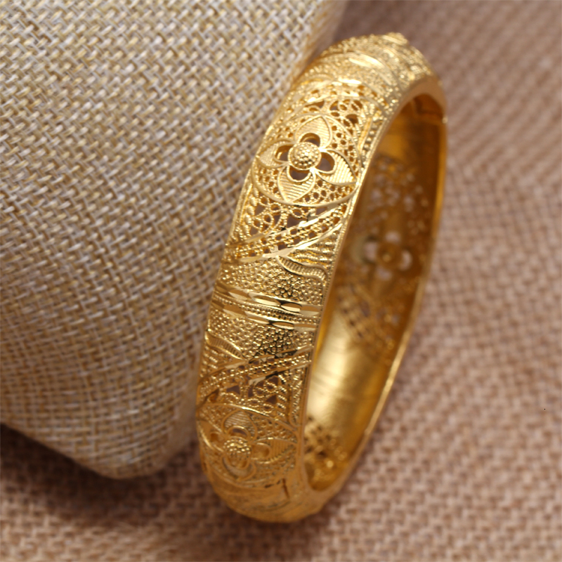 24k Dubai Gold Color Bangles for Women Dubai Bride Wedding Ethiopian Bracelet Africa Bangle Arab Jewelry Charm Bracelet Jewelry