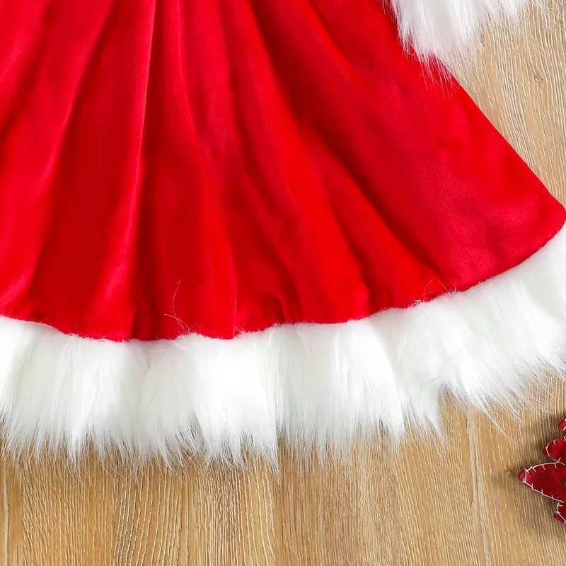 Christmas Dress Kid Baby Girl Clothes Faux Fur Patchwork Long Sleeve Off Shoulder A-Line Dress with Belt Bow HeadbandXJ241206