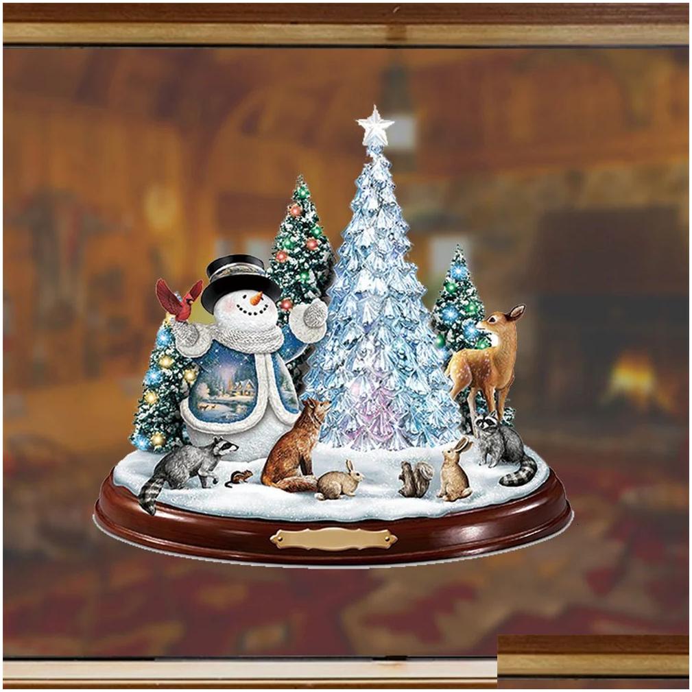 Christmas window stickers Favors Event Christmas Tree Rotating Sculpture Train Decorations Paste Window Stickers Winter Room Home Decor free shipping