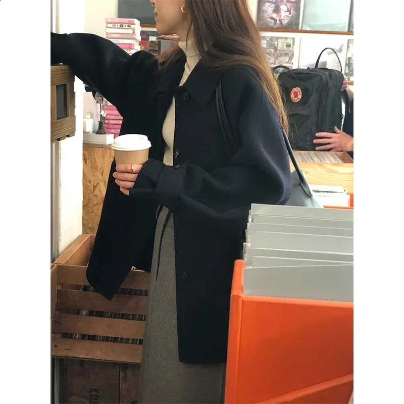 MEXZT Wool Blends Coat Vintage Woolen Jackets Streetwear Korean Commute Outerwear Winter Ladies Elegant Chic Overcoat 241205
