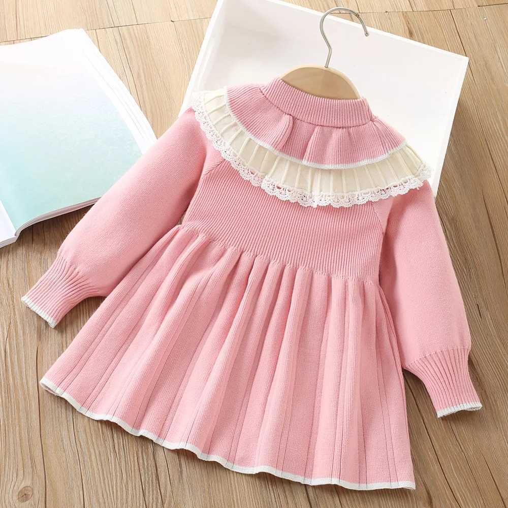MILANCEL Spring Autumn Girls Sweater Dress 0-5 Y Childrens Korean Sle Elegant Flower Knitted Dress Kids OutfitXJ241206