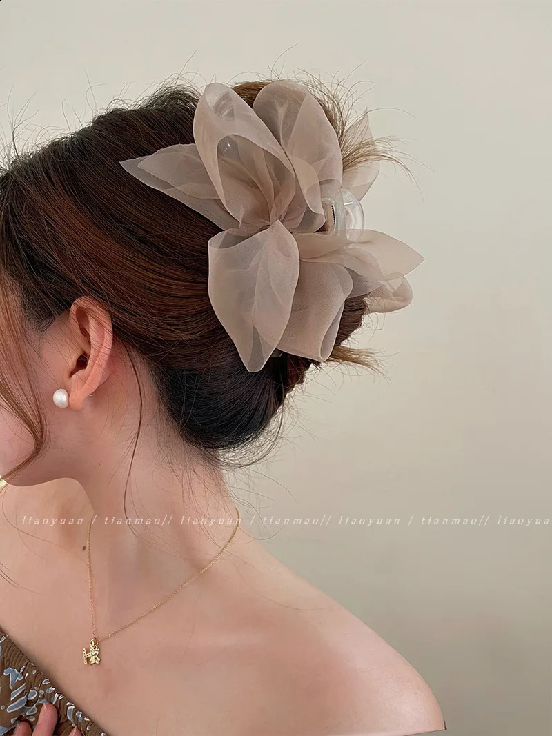Mesh Bow Grip Clip Female tail Braid Hair Claw Elegant Girl Accessories Gift Headdress 241122