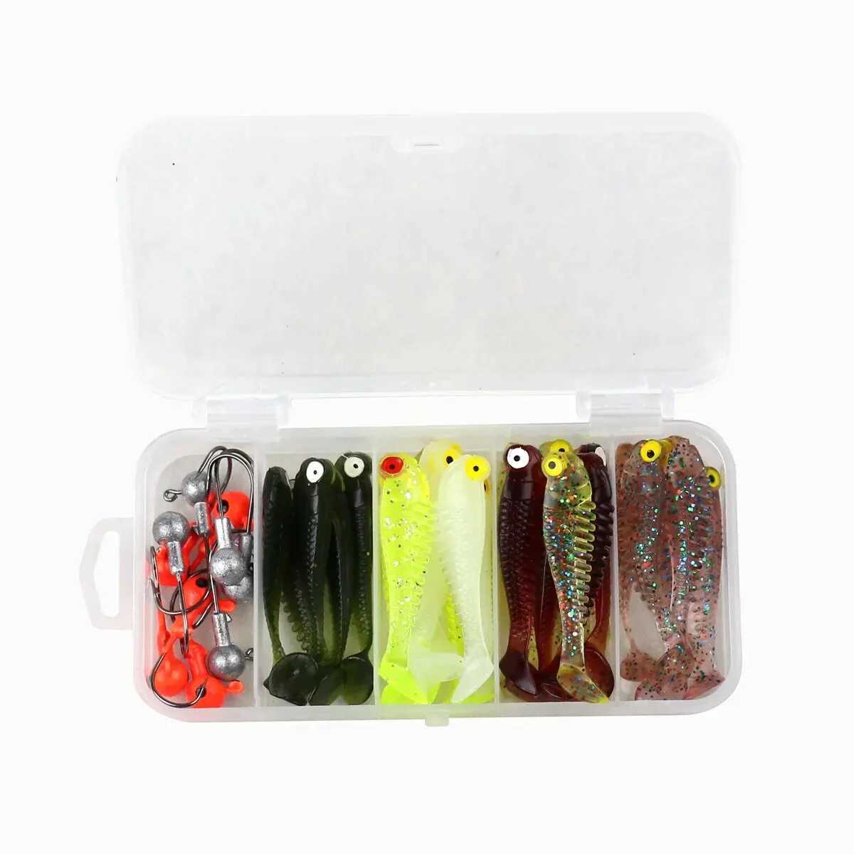 40pcs/lot Soft Lure Kit Soft Fishing Lure 5cm 3.5g Jig Hook with Fishing Tack Box PescaXJ241128