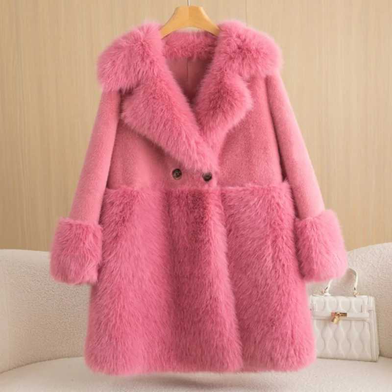 Winter Warm Womens Coat Refined Imitation Gold Mink Velvet Long-Cut Coat Comfortable Big Fur Collar Windproof Womens ClothingXJ241206