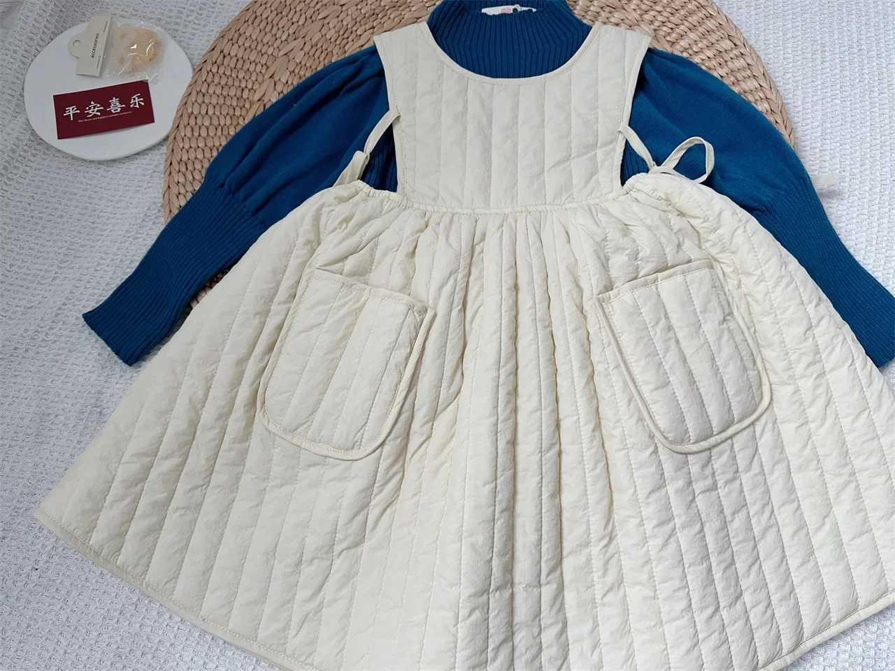 4782 Buy 2pcs Wholesale Korean Girls Sleeveless Quilted Lace-up Dress in Autumn and Winter 2024 Girls Vest SkirtXJ241206