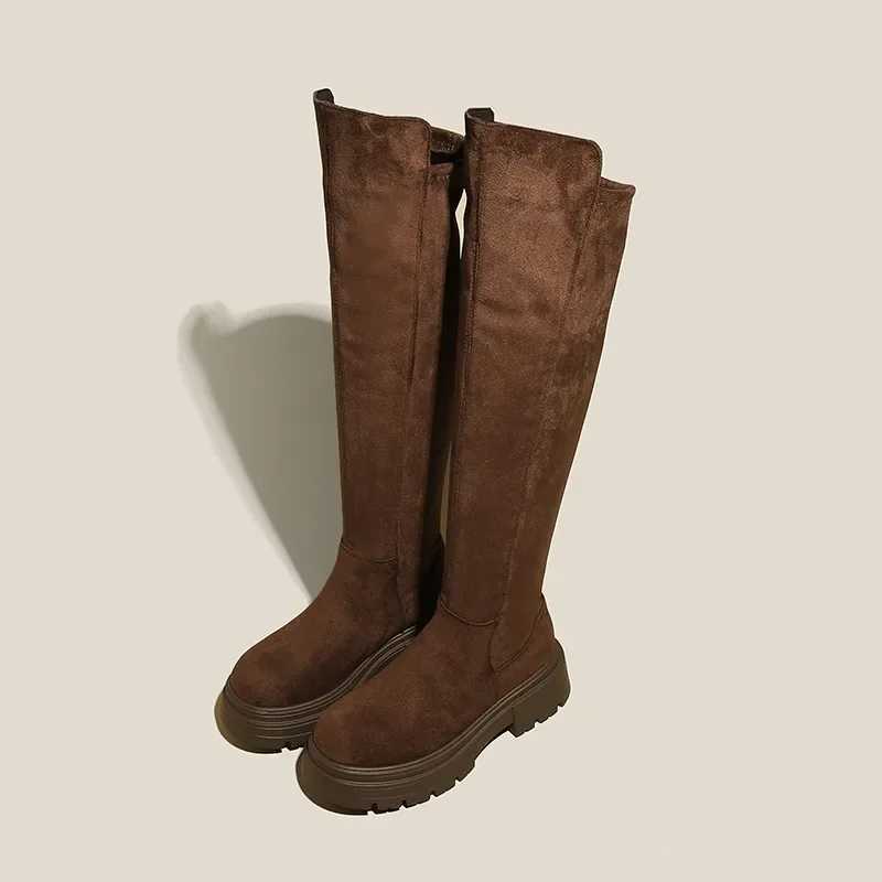 High Quality Trend Streh Over the Knee Boots Quty Ladies Shoes Winter New Warm Wens Boots Platform Bootes Suede Round Toe High H T241206