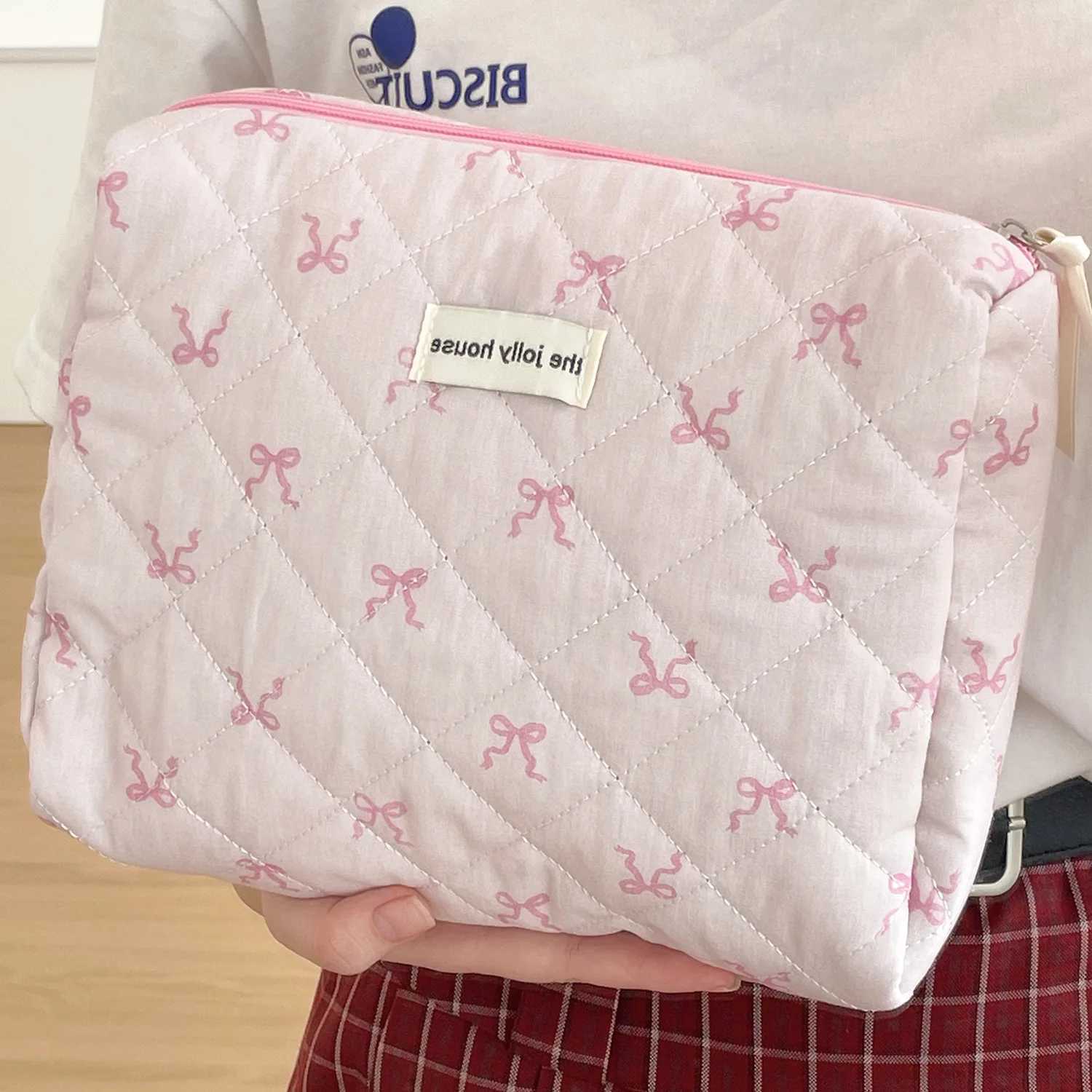 Trendy Cute Zipper Travel Cosmetic Bag With Bow-Knot Portable Cosmetic Pouch Makeup Organizer Toiletry Case For Women And GirlsXJ241206