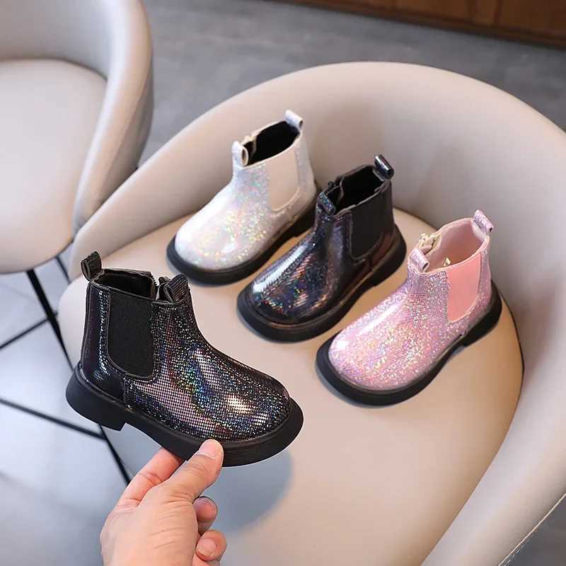 Sparkly Evening Prom Par Shoes Girls Appealing Princess Chelsea Boots for Children Glitter Lattice Low Heel Short Boots H03292XJ241206