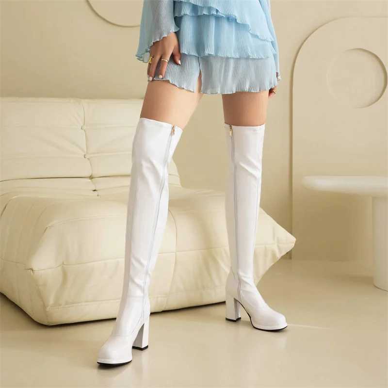 High Quality Eegant Over The Knee High Boots Wen Sexy Block Heel Party Dance Winter Shoes Women Sier Gold Thigh High Boot Big Size T241206