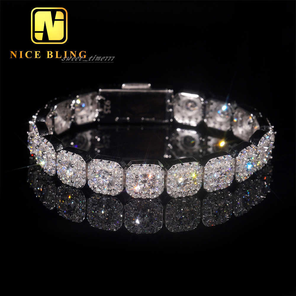 Luxury Fire Jewelry 10mm 925 Sterling Silver D Color VVS Moissanite Diamond Cluster Tennis Chain Necklace for Men Women
