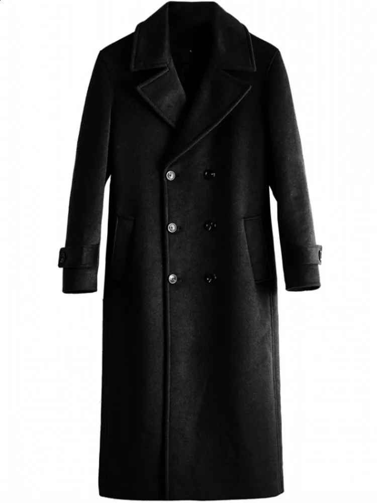 Winter mens long double-layer breathable wool coat thick double-sided wool blend coat straight windproof ditch 6XL 241204