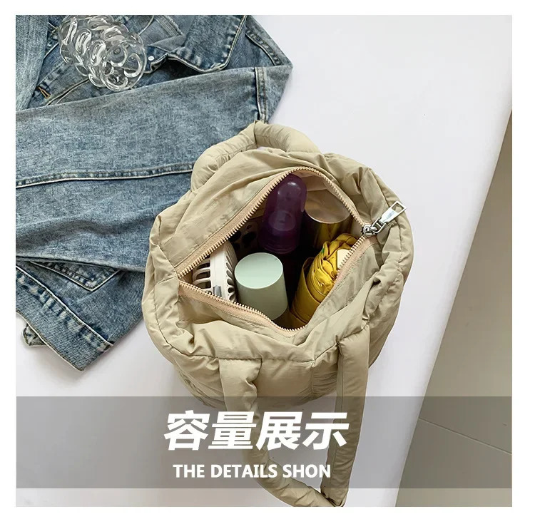 Korean Womens Fashion Handbag Retro Checkered Quilted Shoulder Bag Solid Color Winter Soft Handbags Soft Tote Handbags 241206