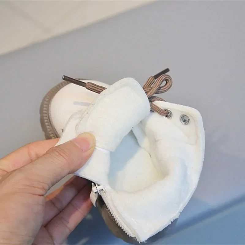 Winter Warm Non Slip Children Walking Shoes Kindergarten Students Thick Plush Korean Boots Boys Girls Fashion Leather Snow BootsXJ241206