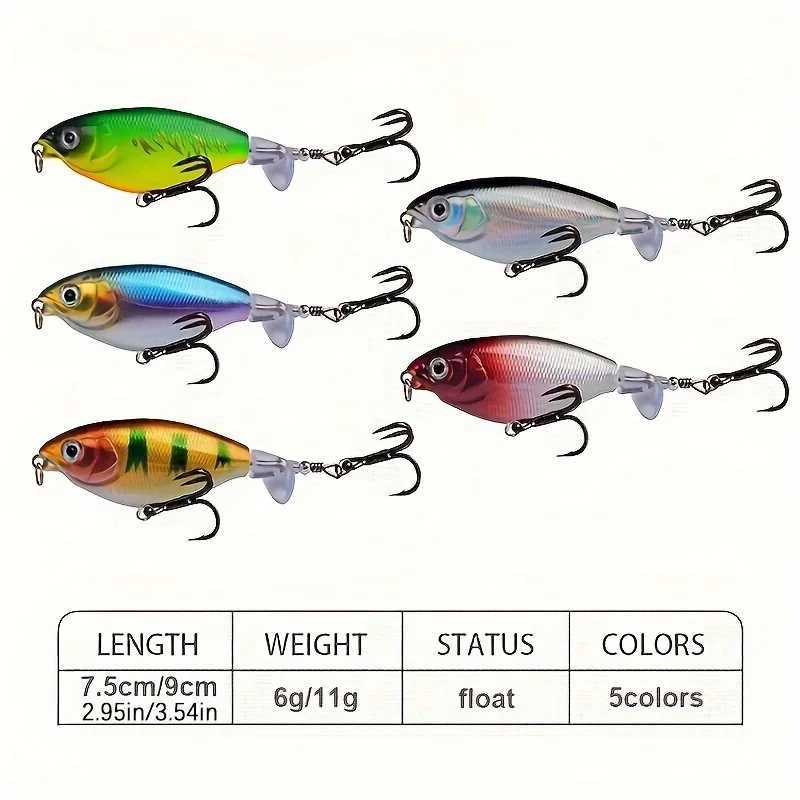 5pcs 3D Topwater Fishing Lure 6g/11g Whopper Popper Bait Artificial Hard Plopper Soft Rotating Tail Fishing TackXJ241128