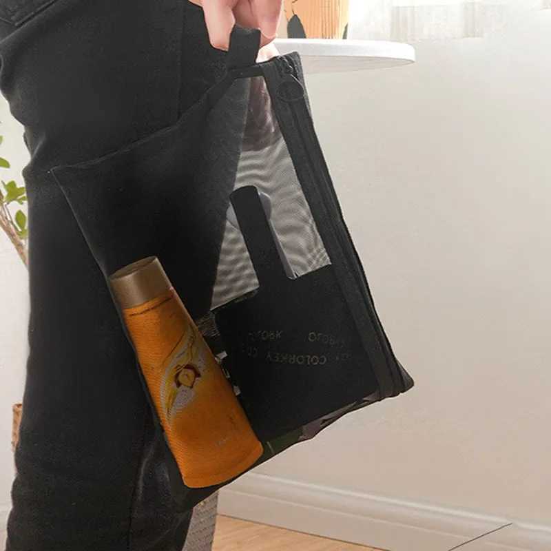 1PC Transparent Mesh Cosmetic Bag Large Capacity Travel PortableXJ241206