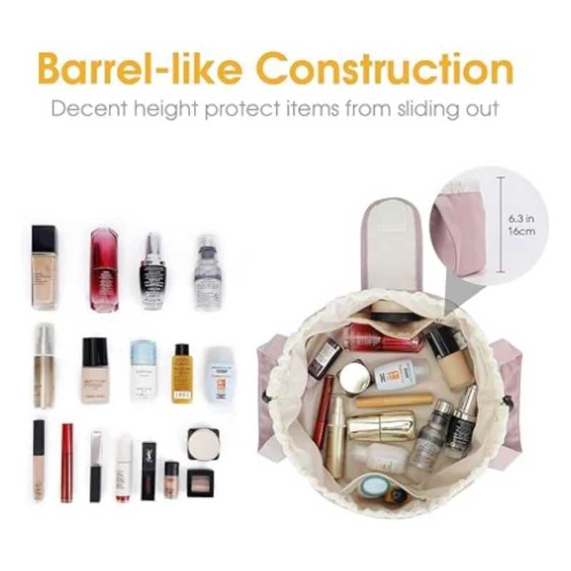 Barrel Drstring Makeup Bag Large Capacity Womens Cosmetic Bag Toiletries Organizer Pouch Lady Travel Storage CaseXJ241206