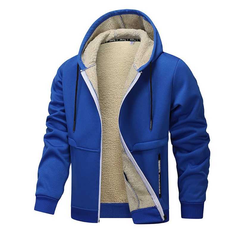 Cotton jacket mens autumn and winter new artificial wool jacket outdoor sports and leisure thick warm hooded jacketXJ241206