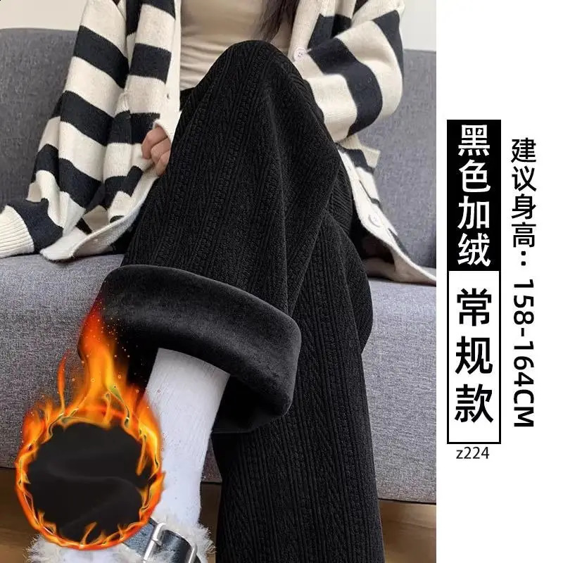 Autumn/Winter Full Match Wool Wide Leg Pants for Womens Casual Solid Color Elastic Waist Trouser Womens Clothing Thick Pants 241202