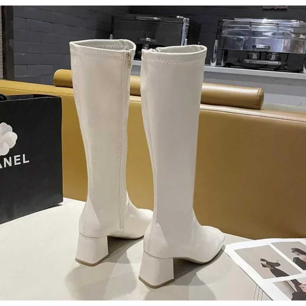 High Quality Warm Knee High Boots Fem Leather Knight Boots Womens High H White Autumn Shoes Warm T241206