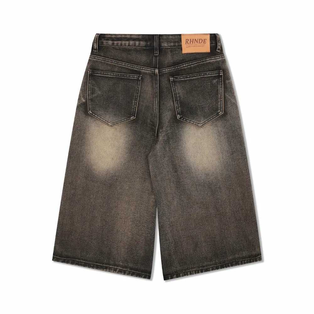 Oversized Hip Hop Jeans Shorts for Men Summer Retro Wide Leg Denim Knee Lenght PantsXJ241206