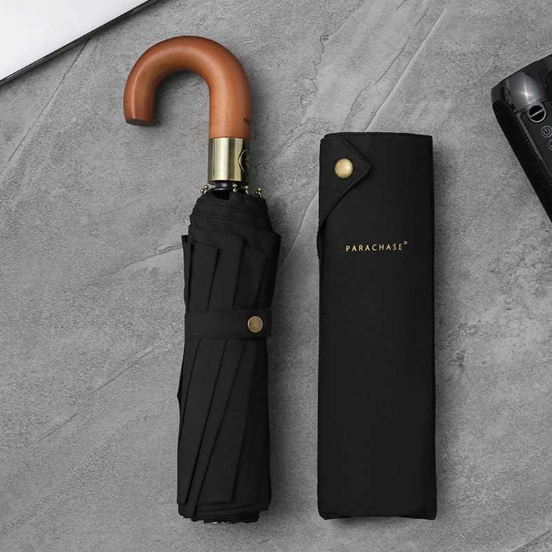 Luxury wooden umbrella windproof 10 ribs authentic mens umbrella with umbrella style flight folding large golf umbrella T241206