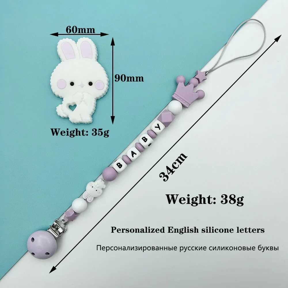 Pacifier Holders Clips# Personalized English Russian Letters Name Baby Rabbit Silicone Pendant Pacifier Clips Chains Holder Teether Baby Kawaii Toy Gi