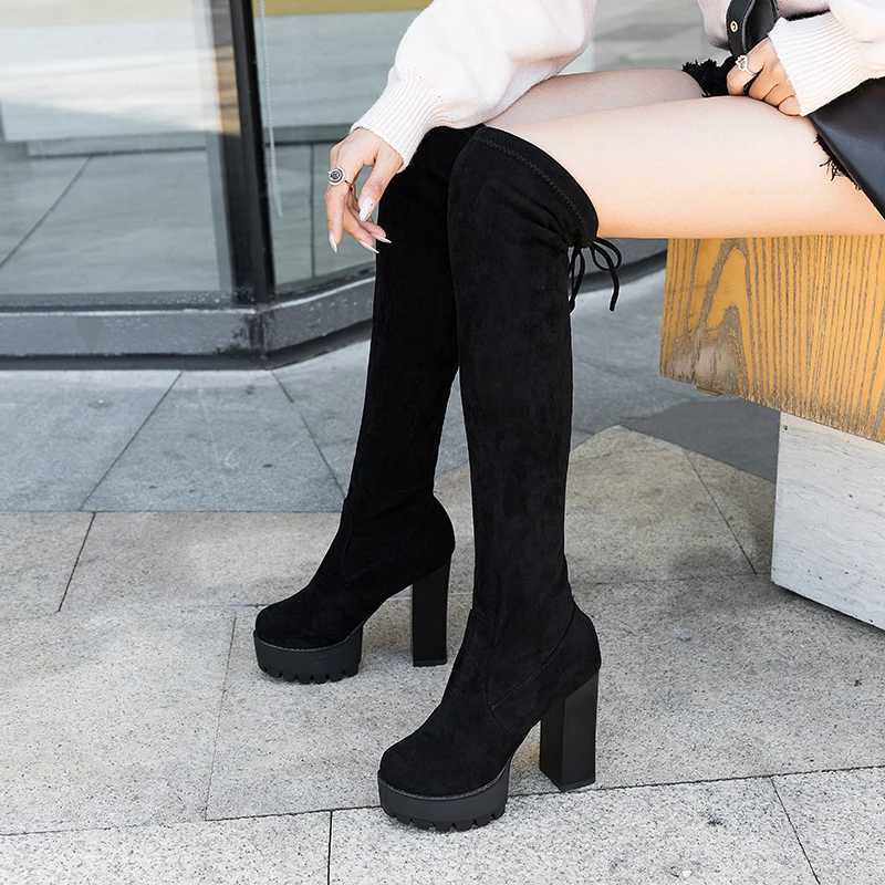 High Quality Cemore Tight Knight Boots suede high H thick sole Streh Lg Boot for Wen Trend P Warm new winter knee Botas T241206