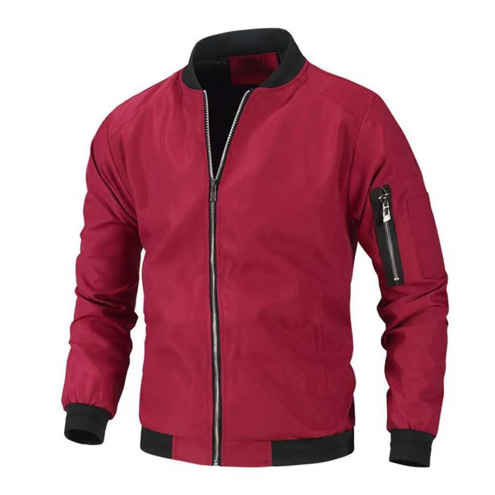 Men Fashion Bomber Jacket Stand Collar Zipper Pockets Jacket Coat 2024 Spring Autumn Casual Windbreaker Jacket Cargo CoatsXJ241206