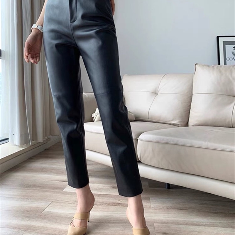 Streetwear Women Pants 2024 Korean Fashion Genuine Leather Pant High Waist Trousers Quality 241205