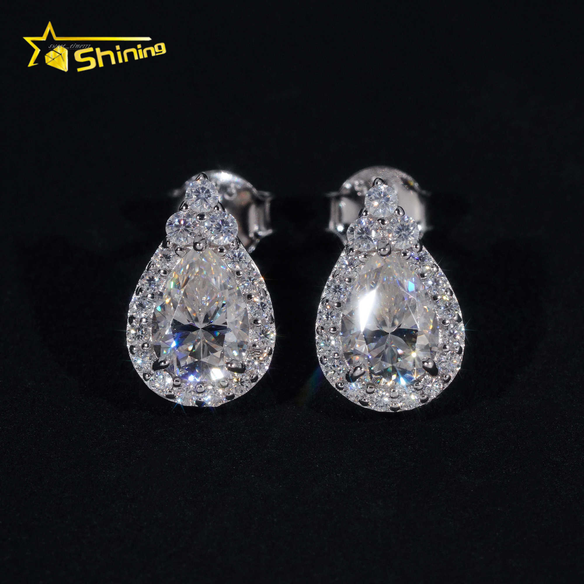 Hot Sale Drop Earring Hip Hop Jewelry Iced Out VVS Diamond Moissanite Gold Plated 925 Sterling Silver Stud Earrings